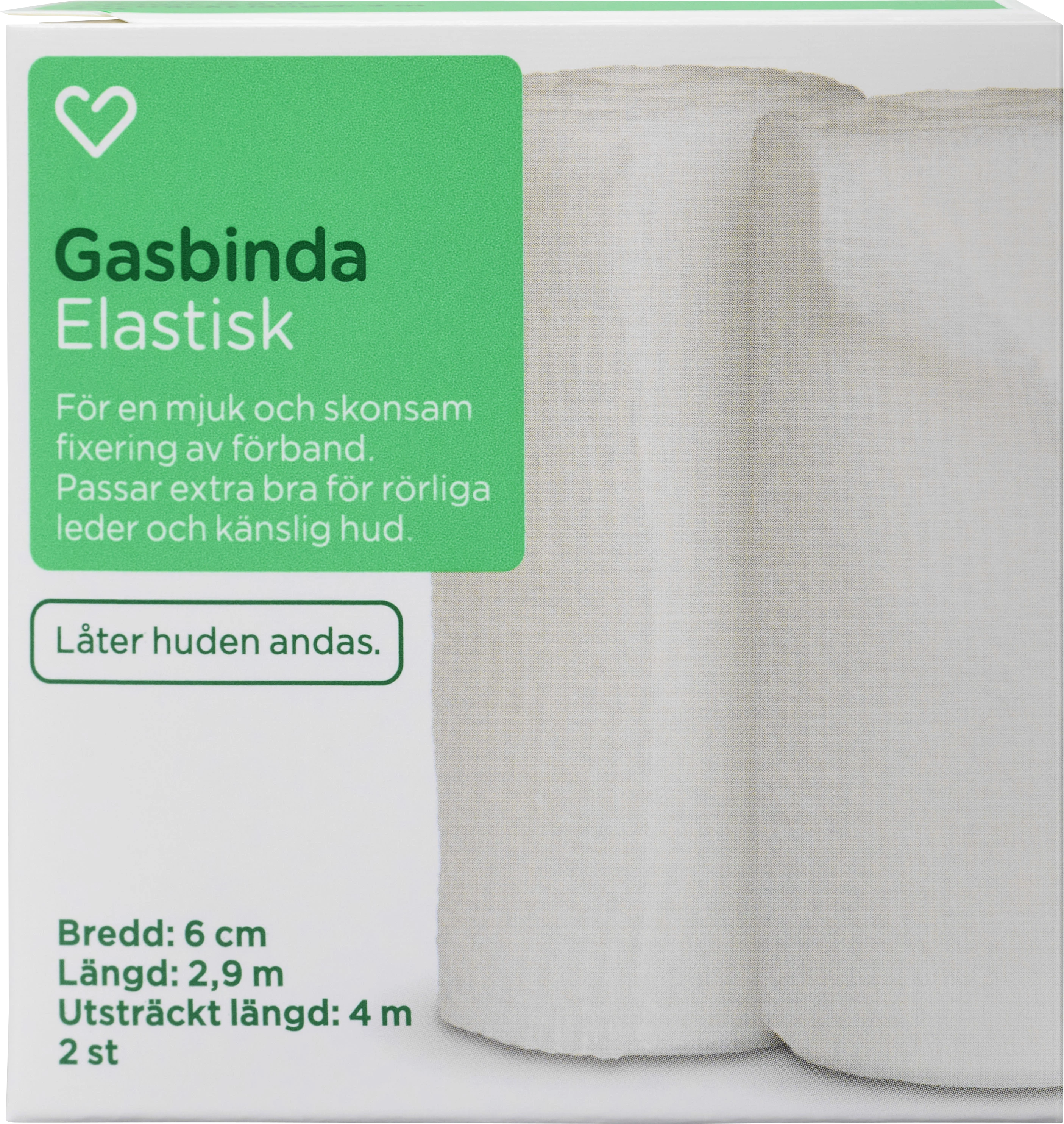 Hjärtats Gasbinda Elastisk 6cm x 4m 2st - Förband