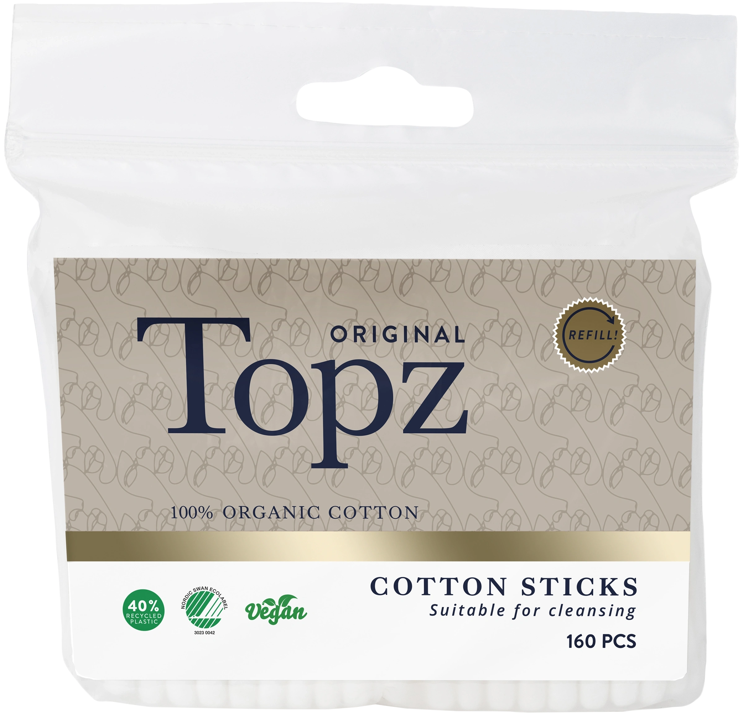 Topz Premium Original Organic Cotton Sticks Refill 160 st - Bomullspinnar