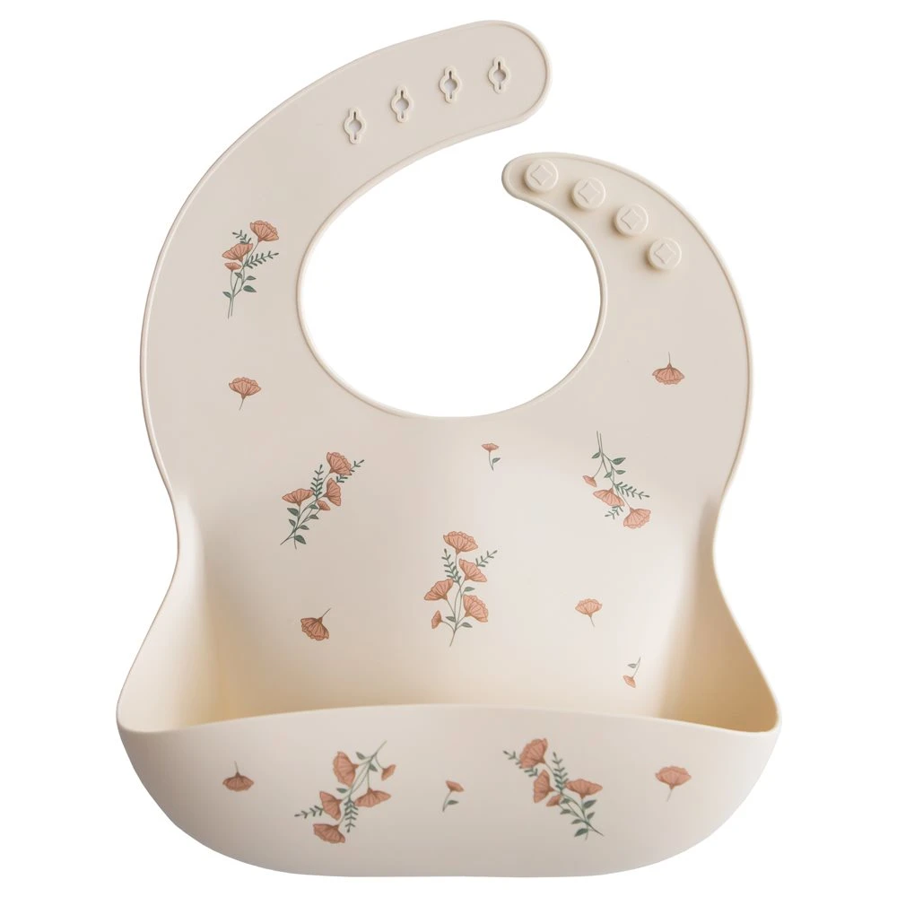 Mushie Silicone Bib Pink Flowers - Haklappar