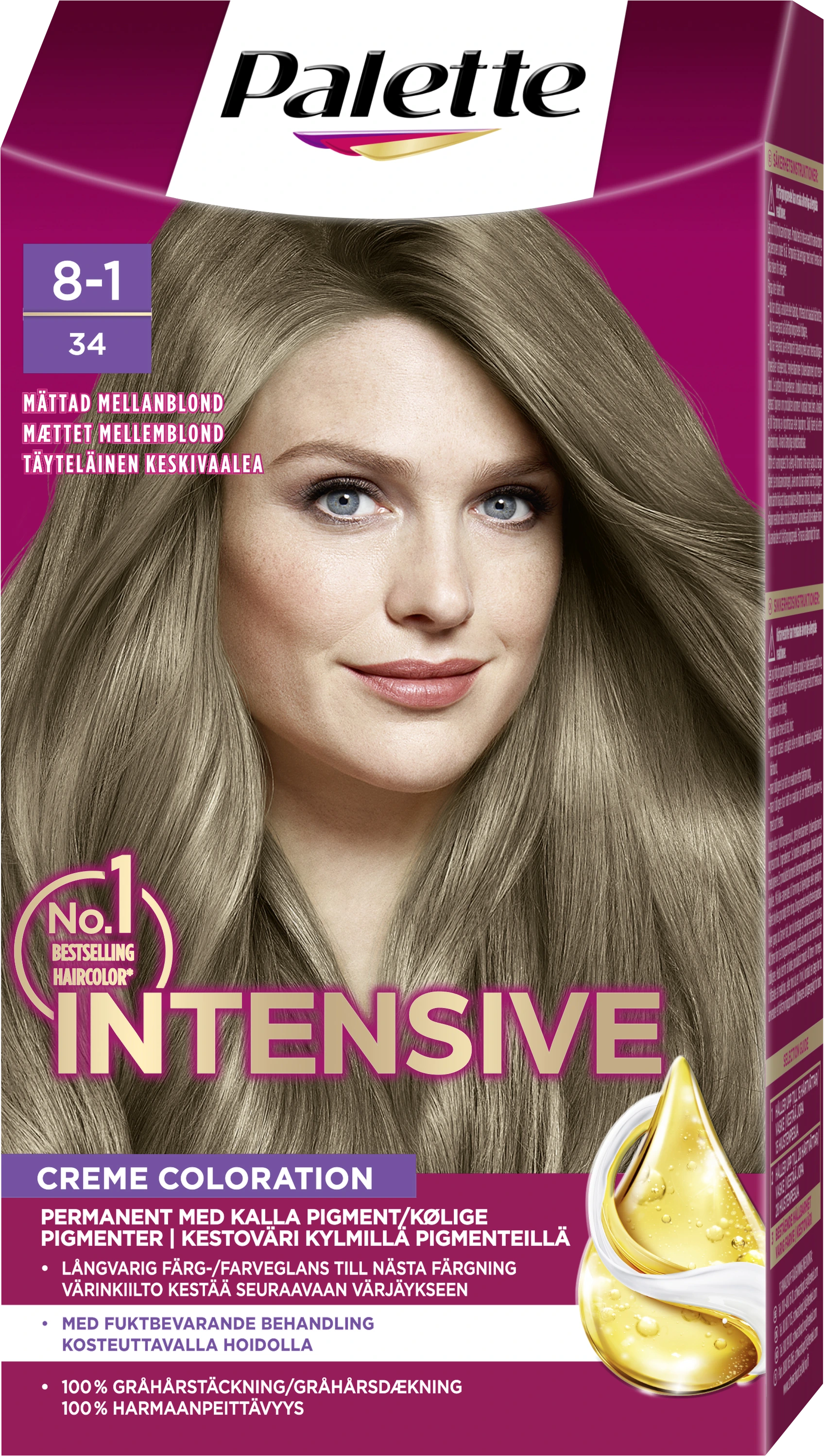 Palette Intensive Creme Coloration 8-1 Mättad Mellanblond