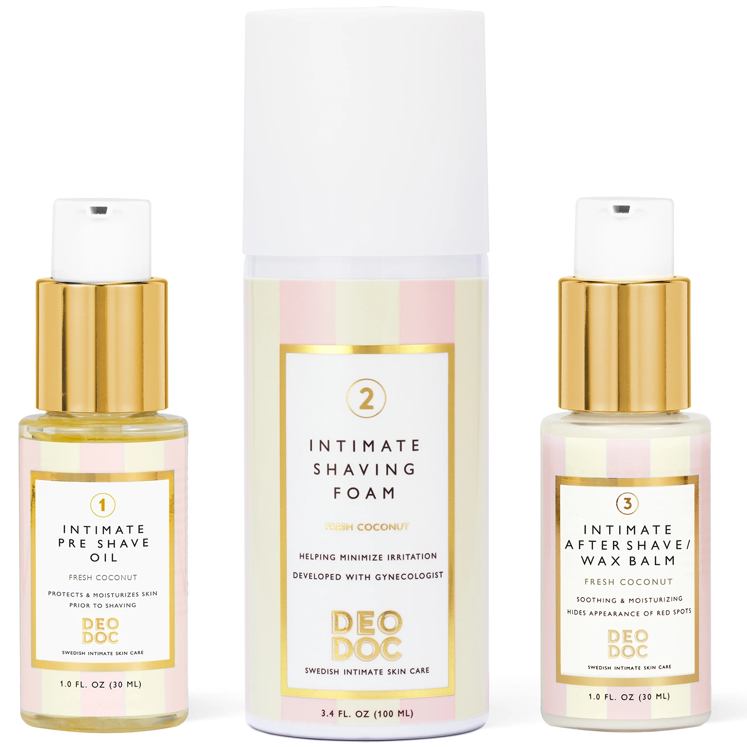 DeoDoc Intimate Shaving Trio Fresh Coconut - Rakgel & aftershave för intimrakning