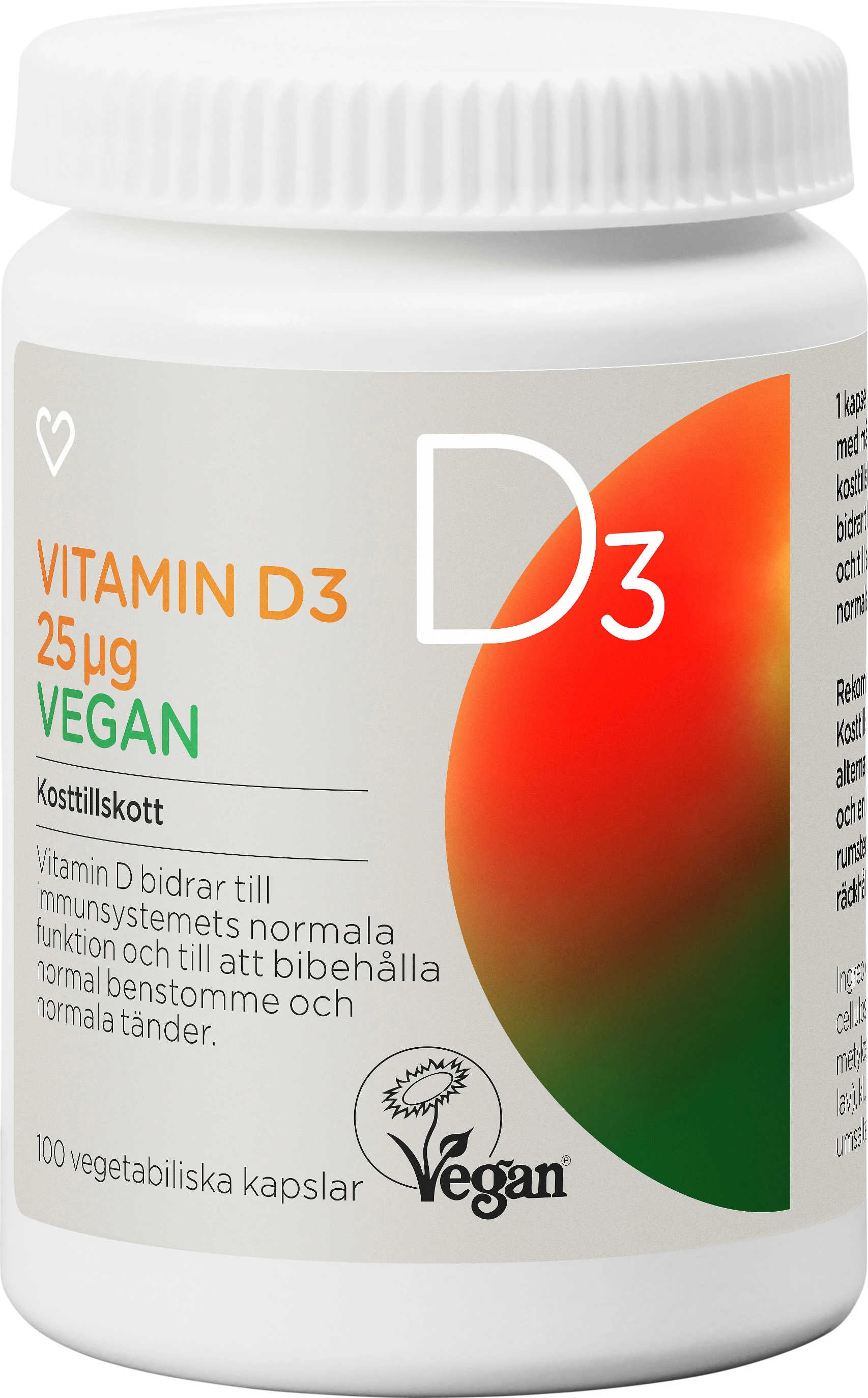 Hjärtats Vitamin D3 25µg Vegan Kapsel 100st