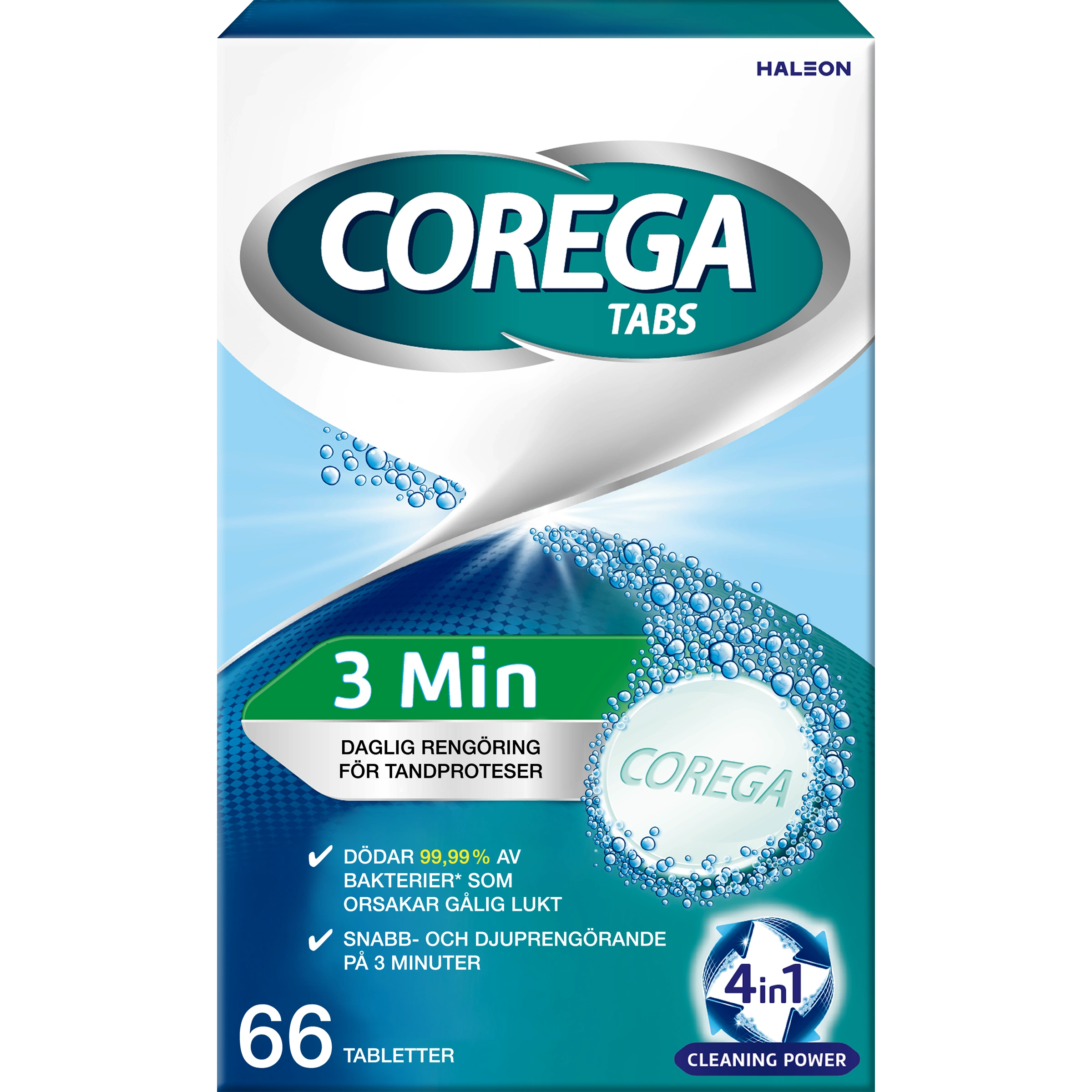 Corega Tabs 3 Minutes Protesrengöring Brustablett 66 st