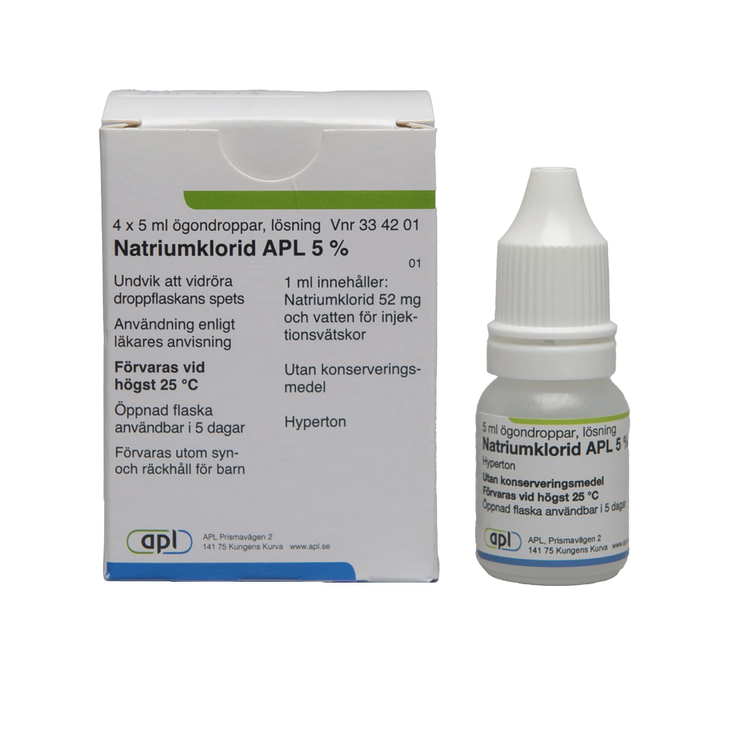 Natriumklorid APL ögondroppar lösning 5% 4x5 ml | Apotek Hjärtat