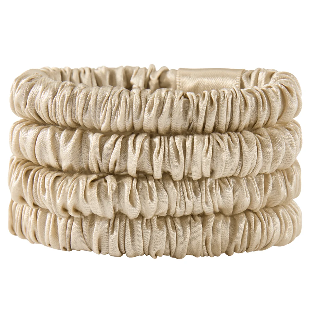 Lenoites Mulberry Silk Skinny Scrunchies Beige