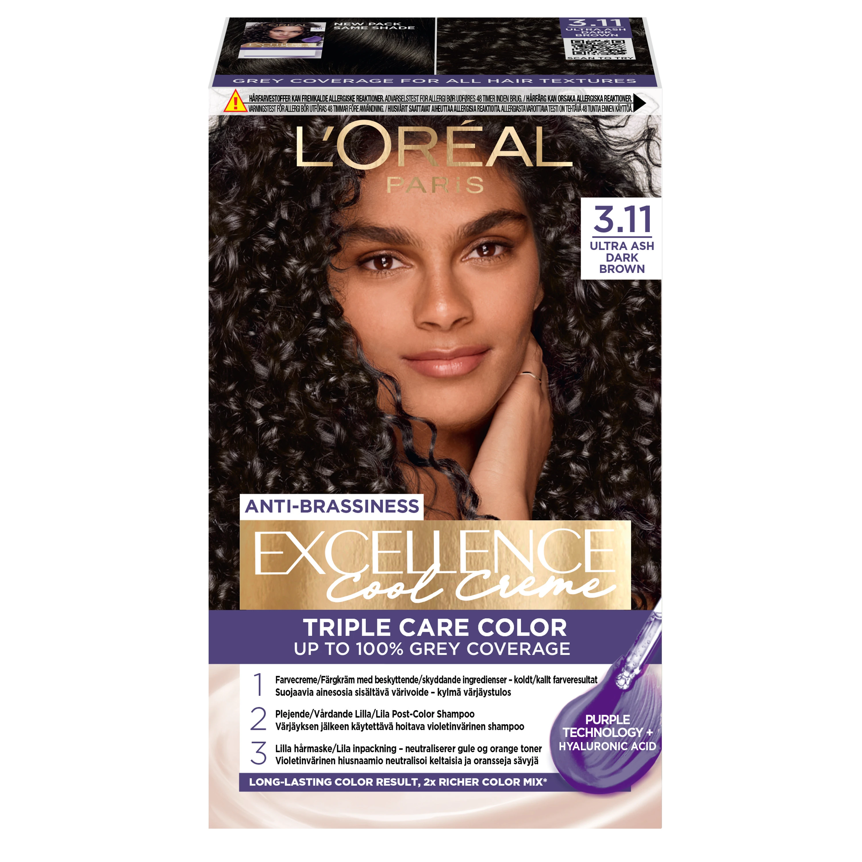 L\'Oréal Paris Excellence Cool Creme Permanent Hårfärg 1-pack 3.11 Ultra Ash Brown