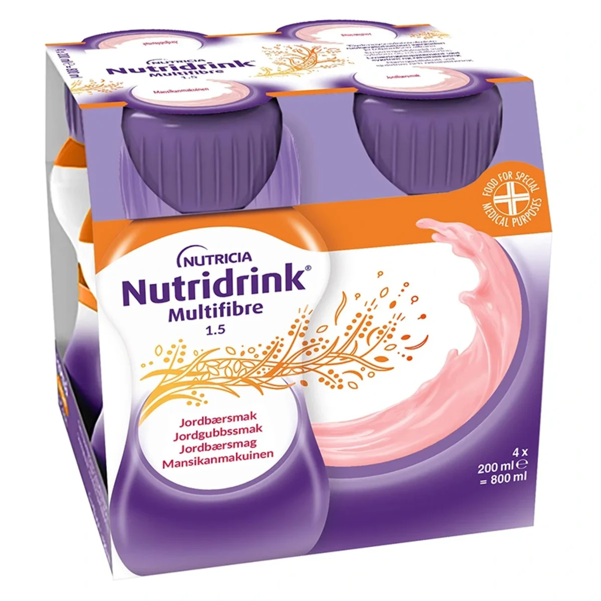 Nutridrink Multi Fibre Jordgubb 4x200ml