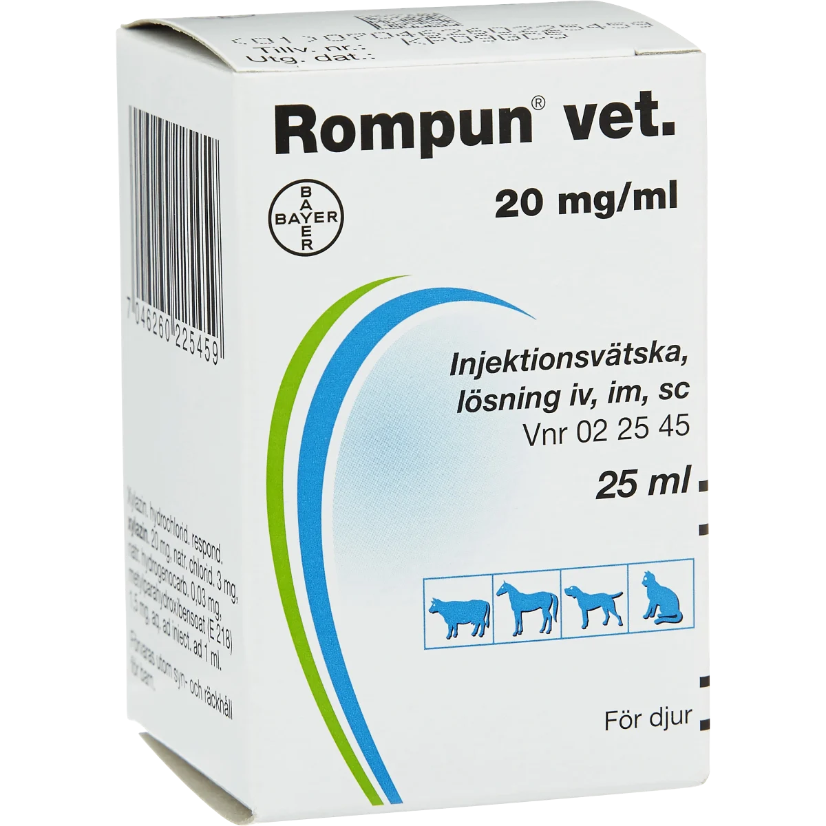 Rompun® vet. Injektionsvätska, lösning 20mg/ml Injektionsflaska, 25ml