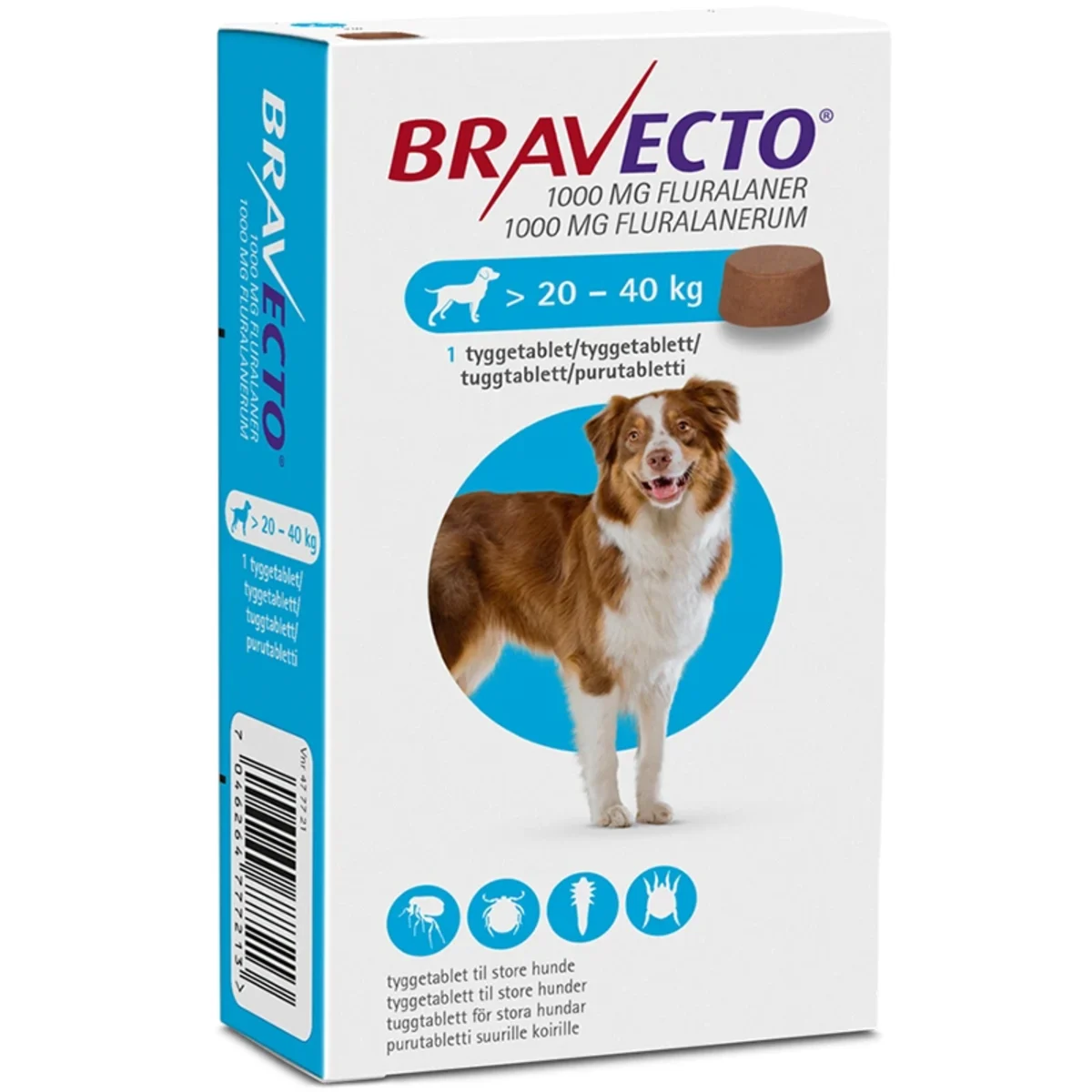 Bravecto för stora hundar (>20-40 kg) Tuggtablett 1000mg Blister, 1tablett