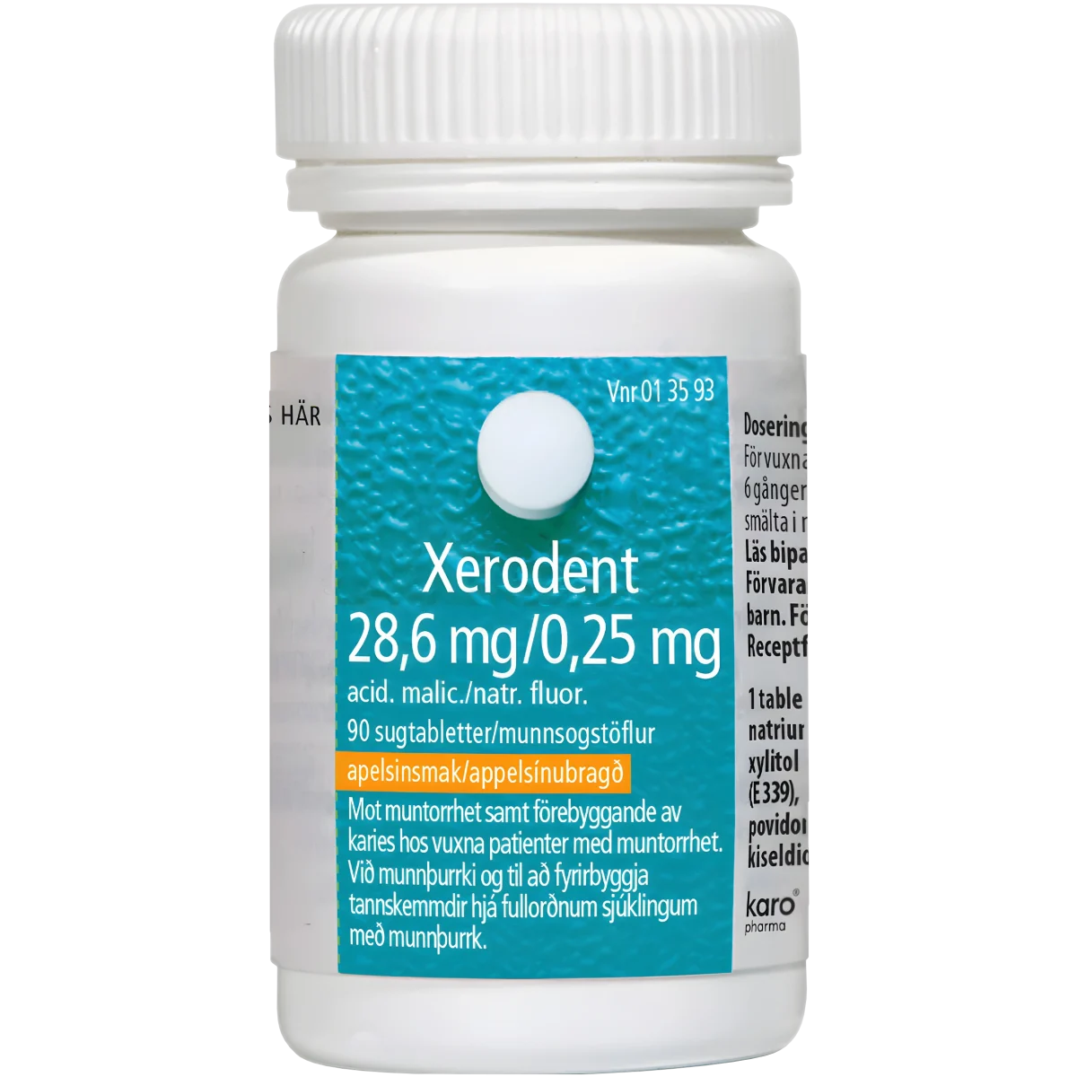 Xerodent sugtablett 28,6 mg/0,25 mg 90 st