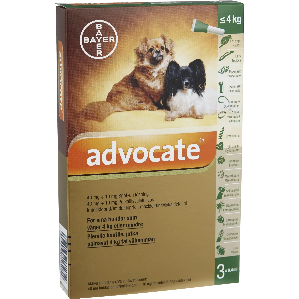 Advocate® för små hundar Spot-on, lösning 40mg/10mg Dospipett, 3st (0,4ml)