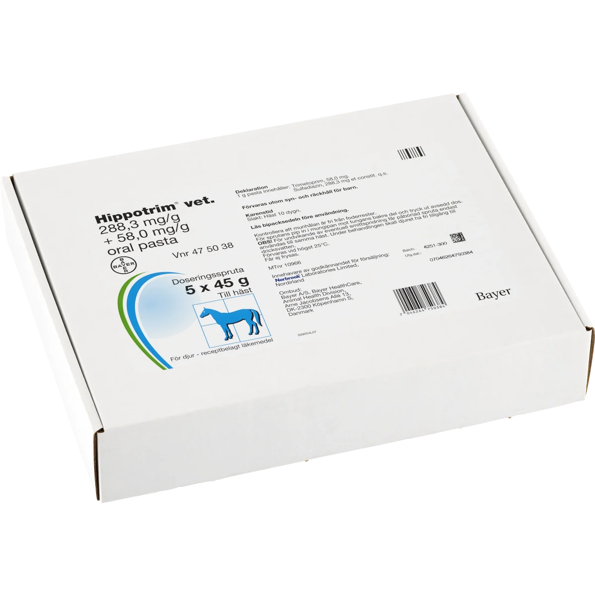 Hippotrim® vet. Oral pasta 288,3mg/g+58,0mg/g Plastsprutor 5x45g
