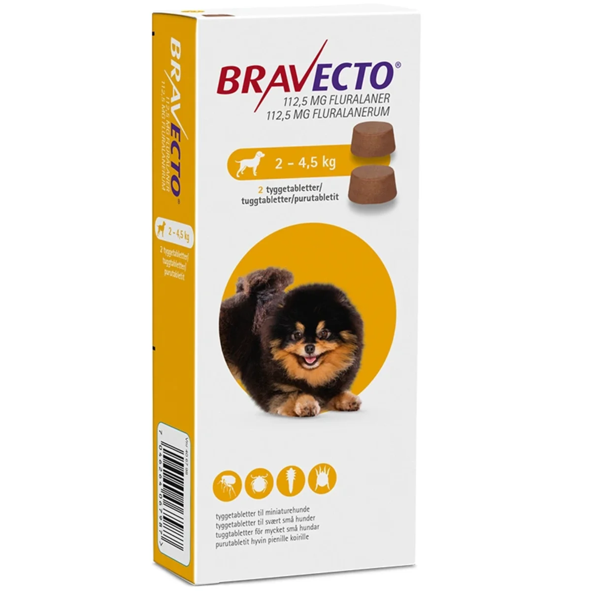 Bravecto för mycket små hundar (2-4,5 kg) Tuggtablett 112,5mg Blister, 2tabletter