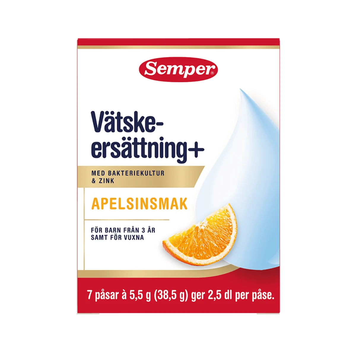 Semper Vätskeersättning+ Apelsinsmak 7 dospåsar