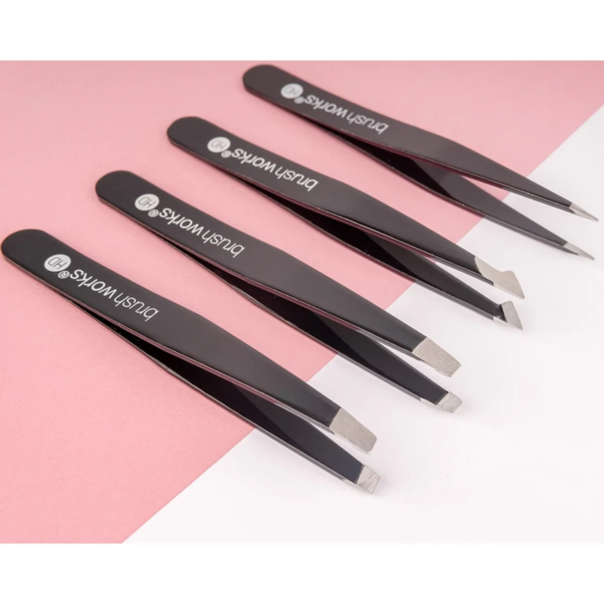 Brushworks HD Combination Tweezer Set Black Coloured