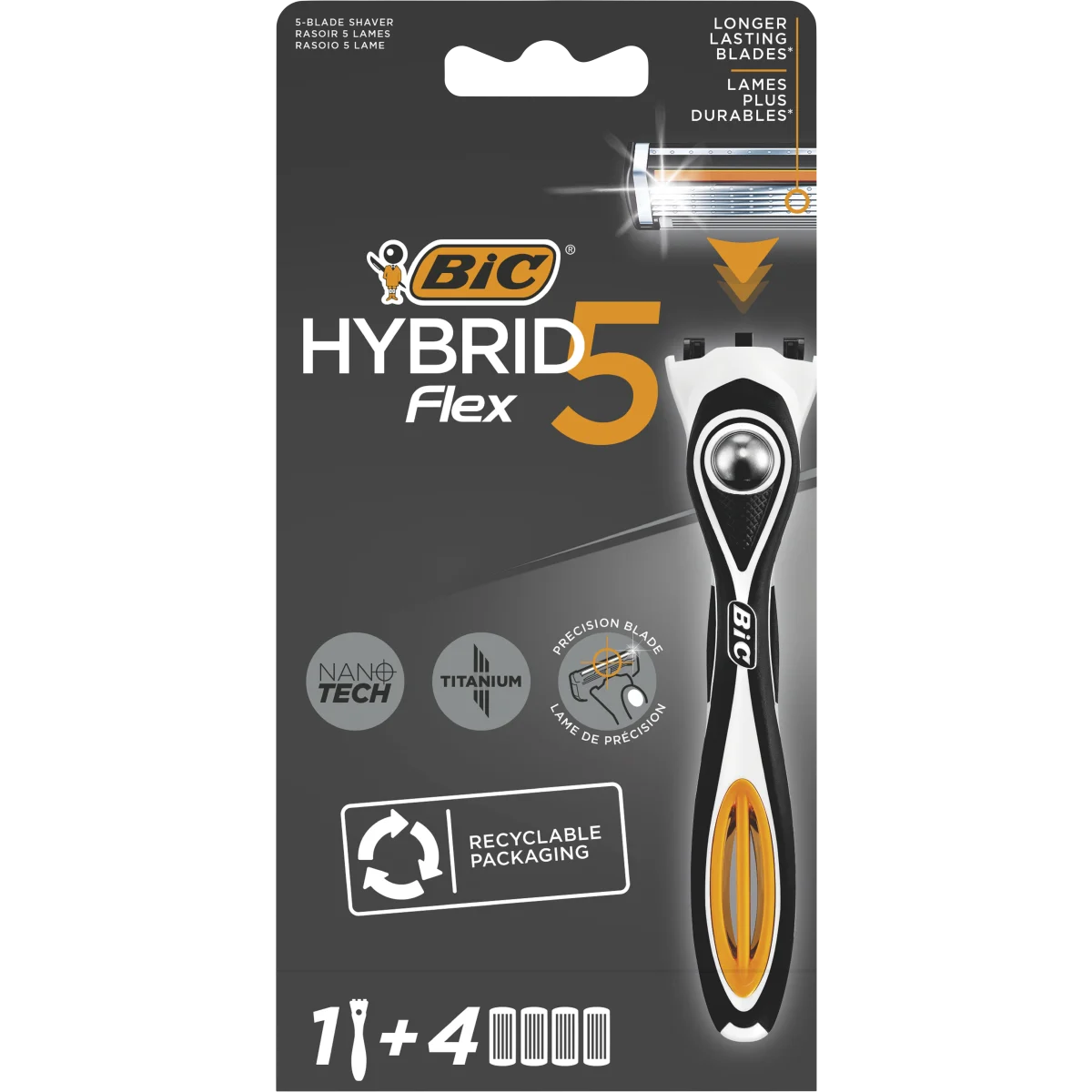 BIC Hybrid 5 Flex Rakhyvel för Män med Nano-Tech Blad 1+4
