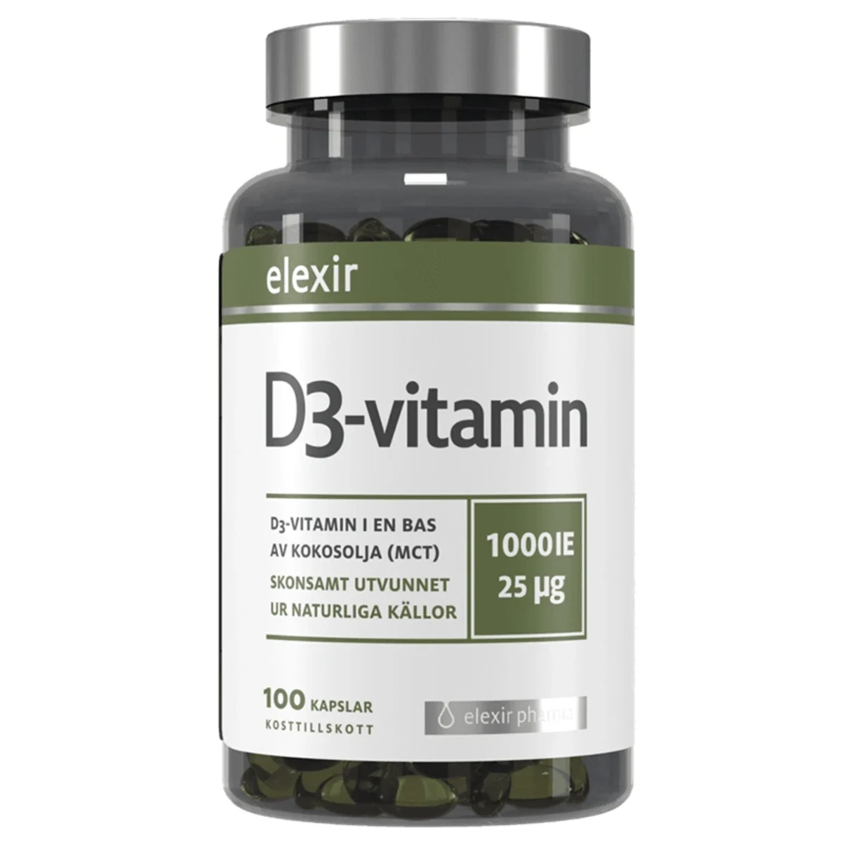 Elexir Pharma D3-vitamin 1000 IE 100 kapslar
