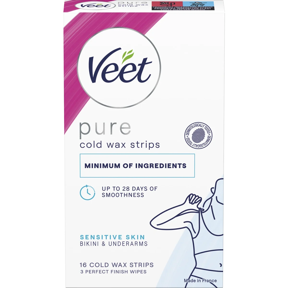 Veet Pure Cold Wax Strips Sensitive Skin Bikini & Underarm 16 pcs