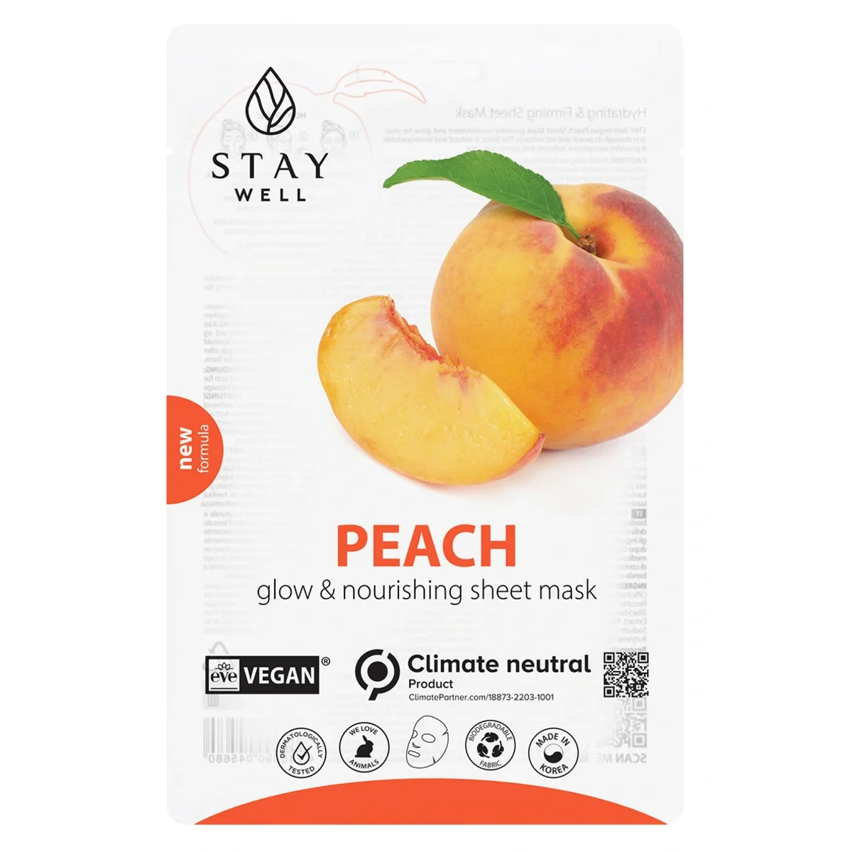 Stay Well Vegan Sheet Mask Peach 1 st