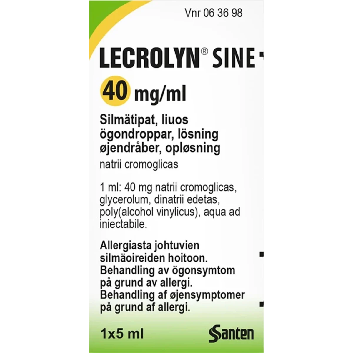 Lecrolyn Sine ögondroppar lösning 40 mg/ml 5 ml