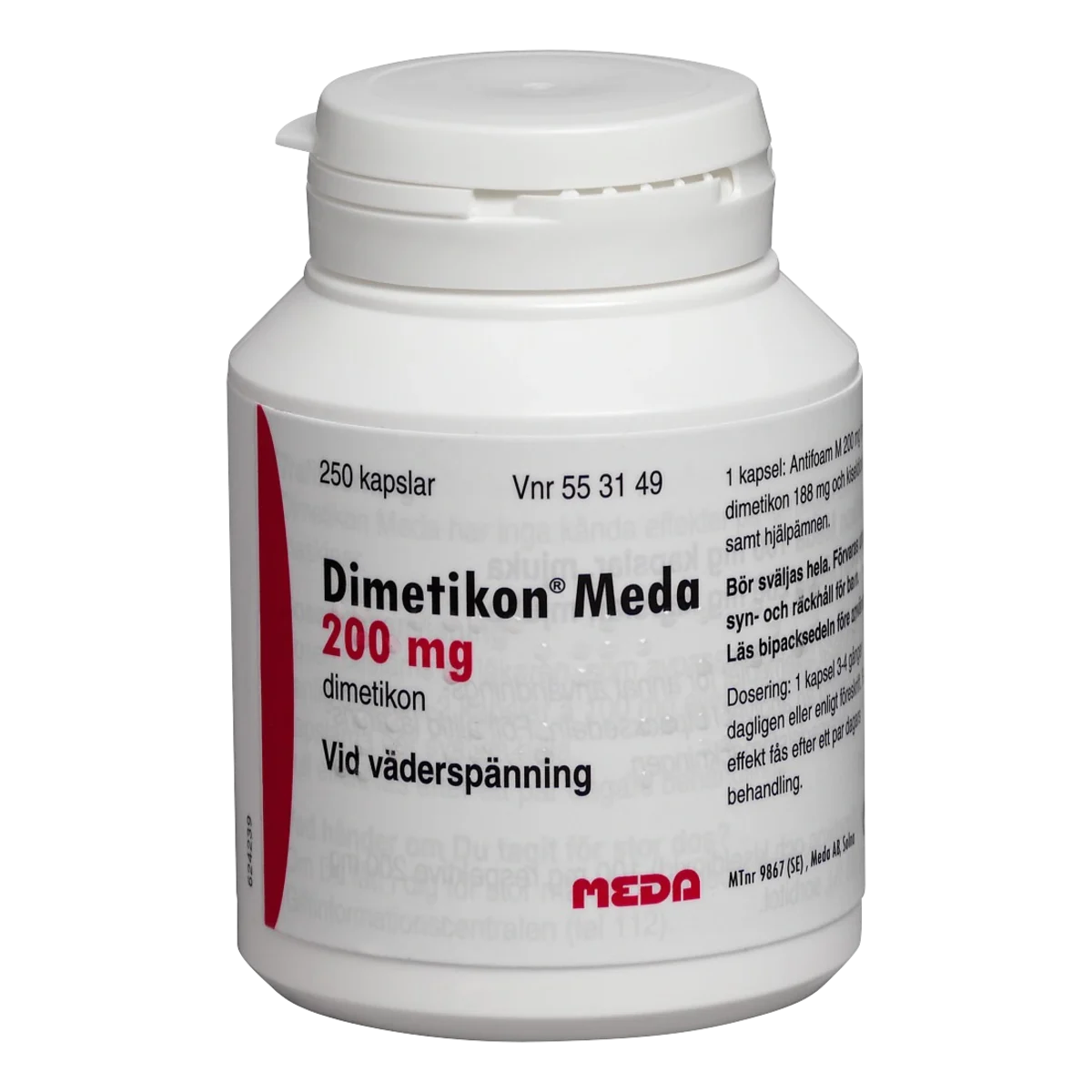 Dimetikon Meda mjuk kapsel 200 mg 250 st