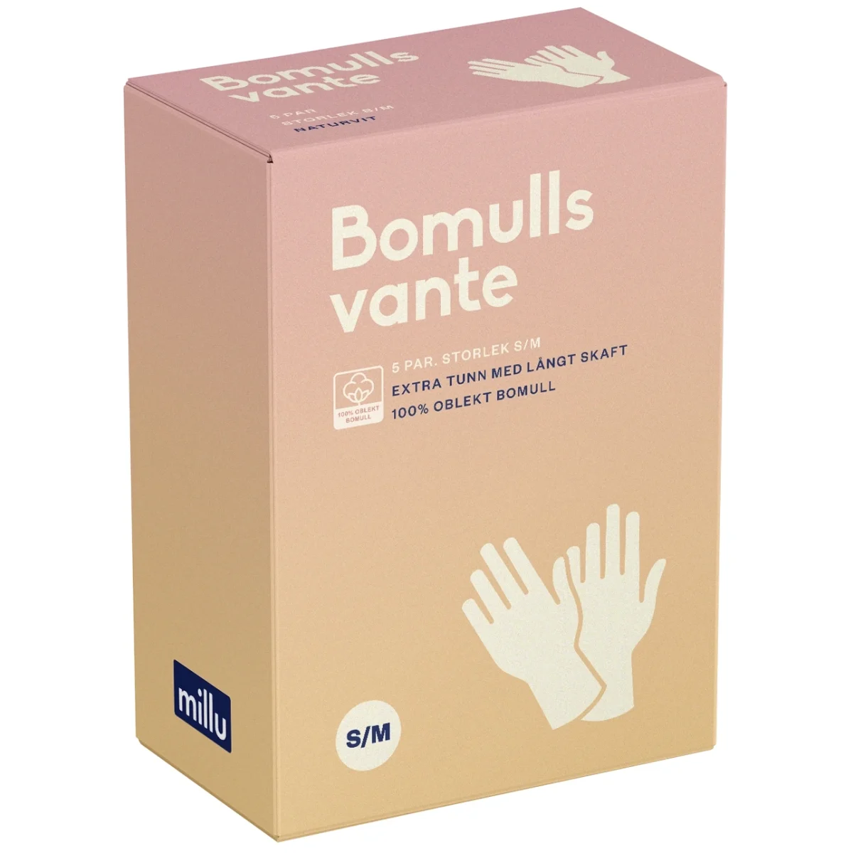 Millu Bomullsvante Extra Tunn 30 cm S/M 5 par