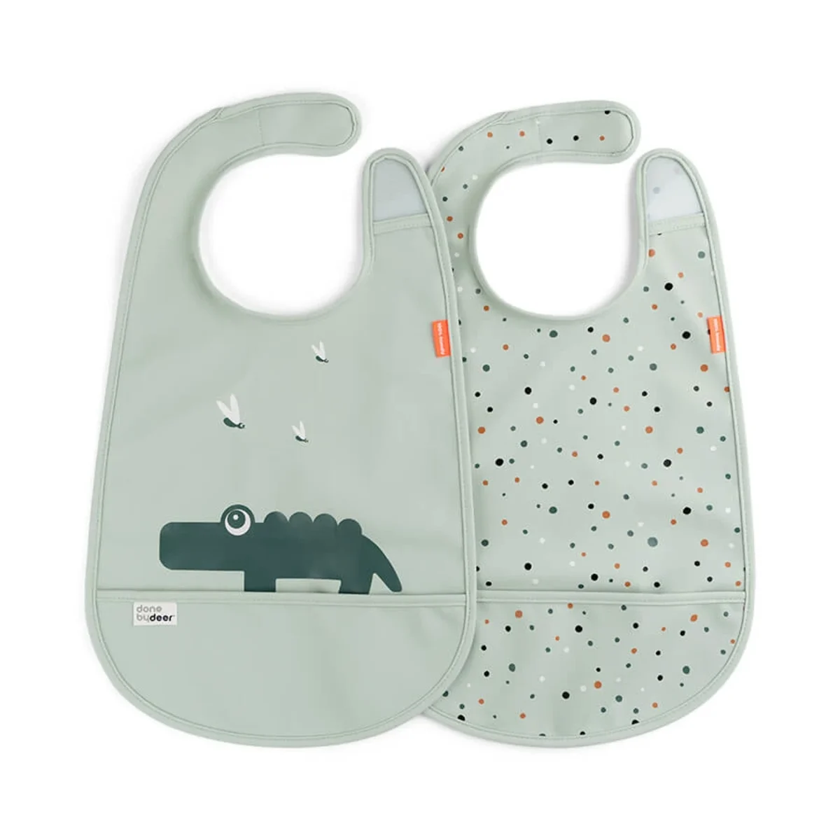 Done by Deer Bib w/velcro Croco Green 2-pack
