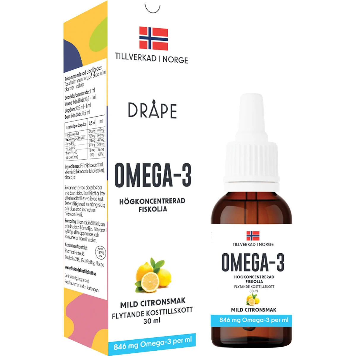 Dråpe Flytande Omega-3 Droppar Citron 30 ml