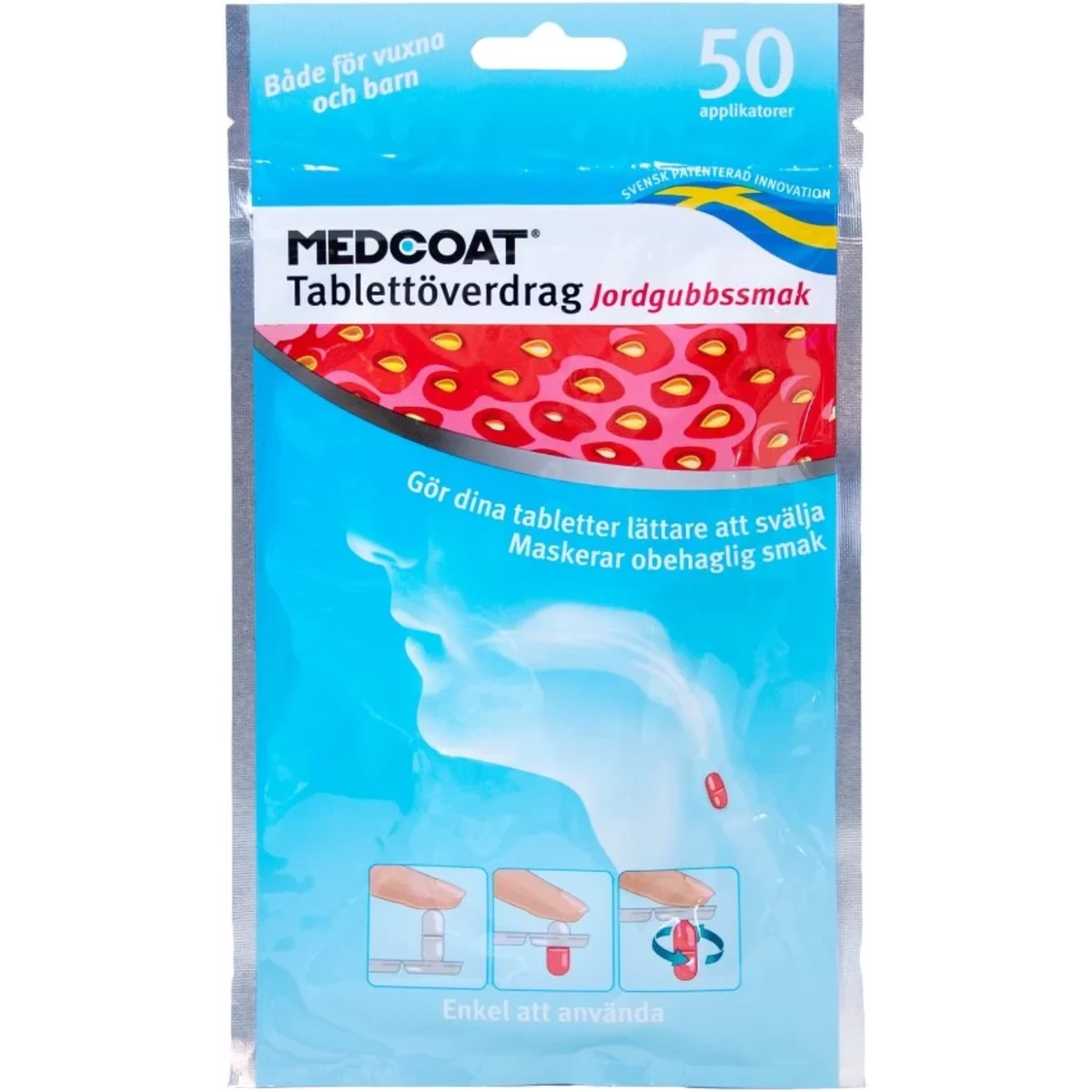 Medcoat Tablettöverdrag, Jordgubbsmak, 50 st