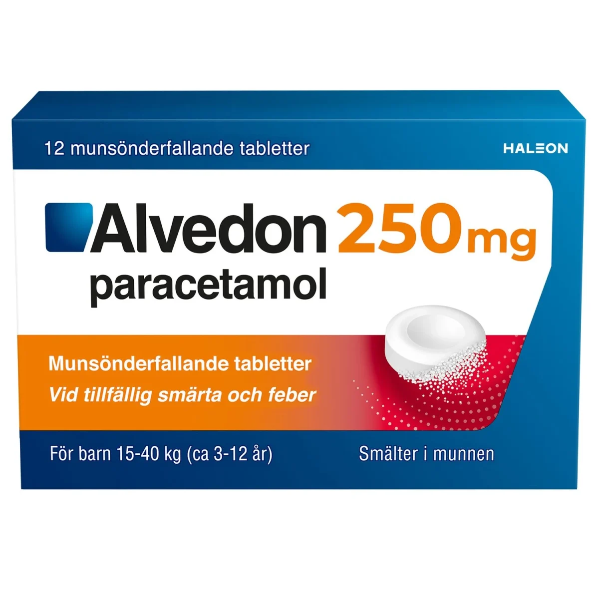 Alvedon Munsönderfallande Tablett 250 mg 12 st