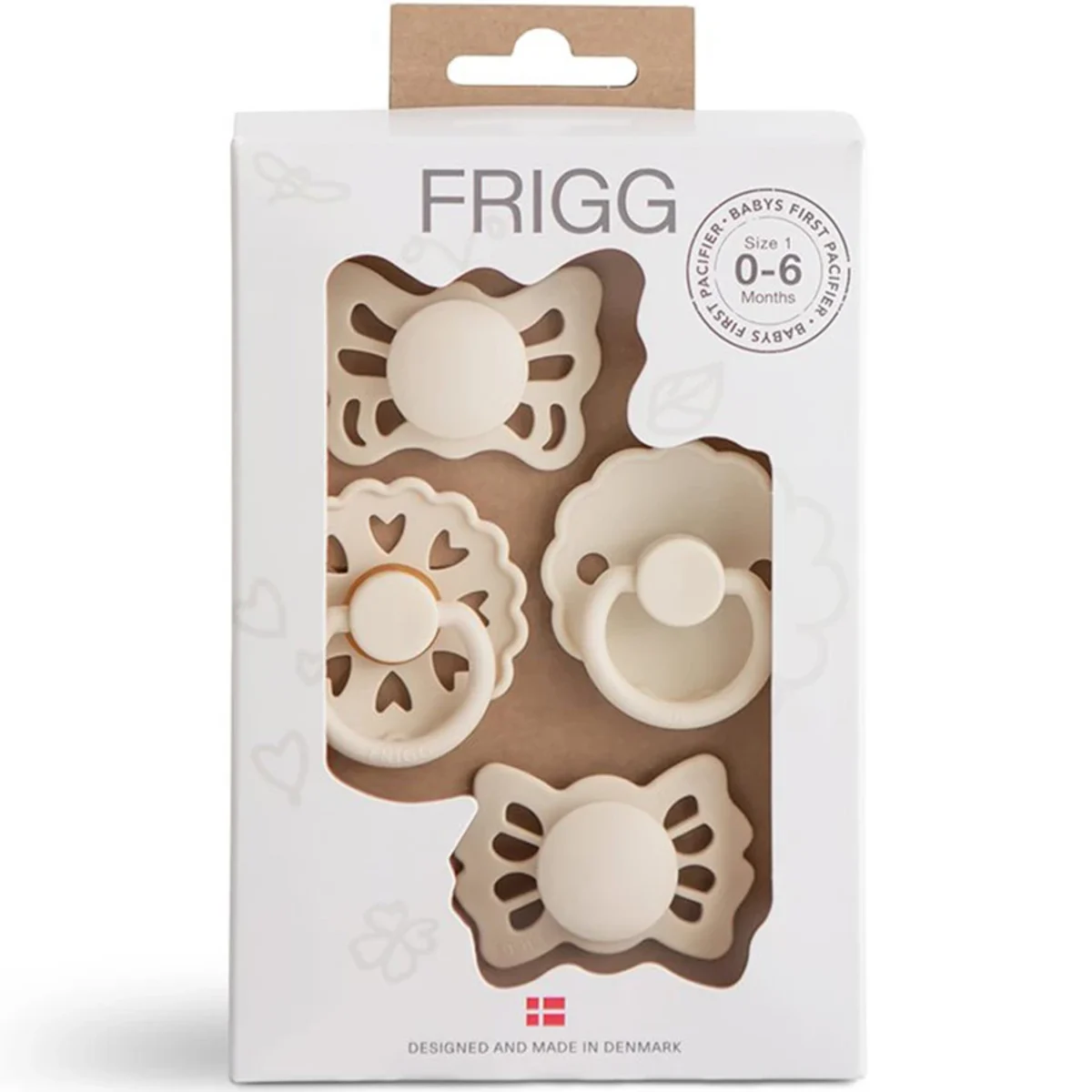 FRIGG 4-pack Baby's First pacifier Floral heart Cream Size 1