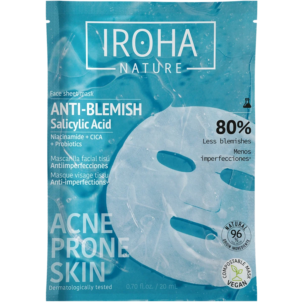 Iroha Nature Anti-Blemish Salicylic Acid Face Sheet Mask 20 ml