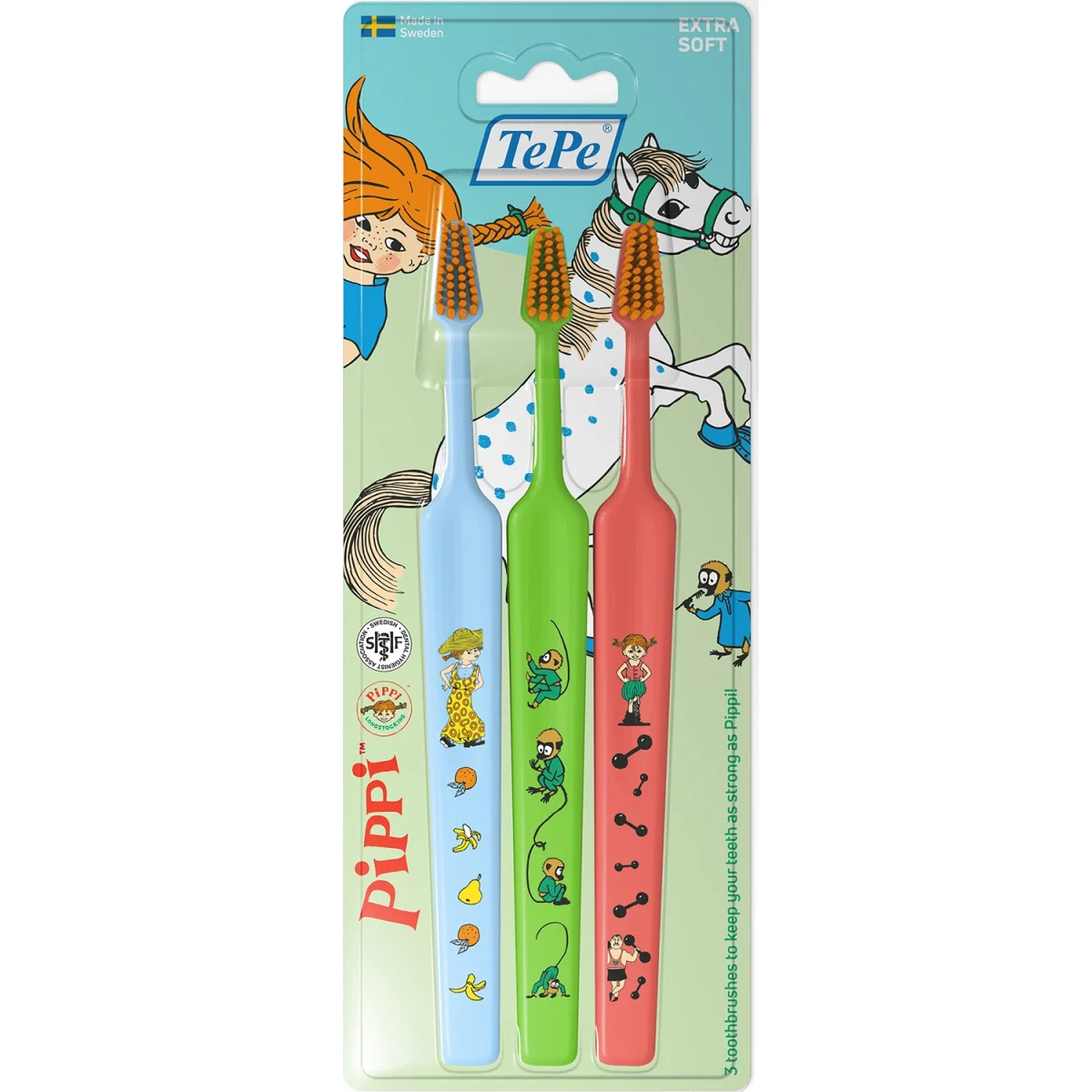 TePe Kids Pippi Extra Soft Tandborste 3+ år 3 st