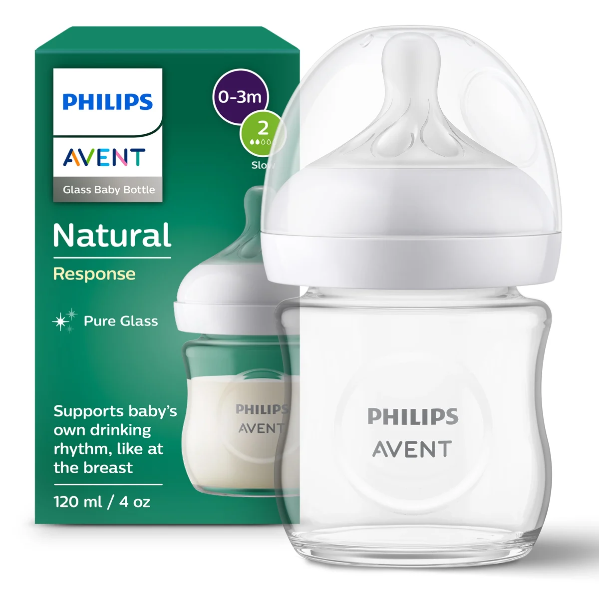 Avent Natural Response Nappflaska Glas 120 ml