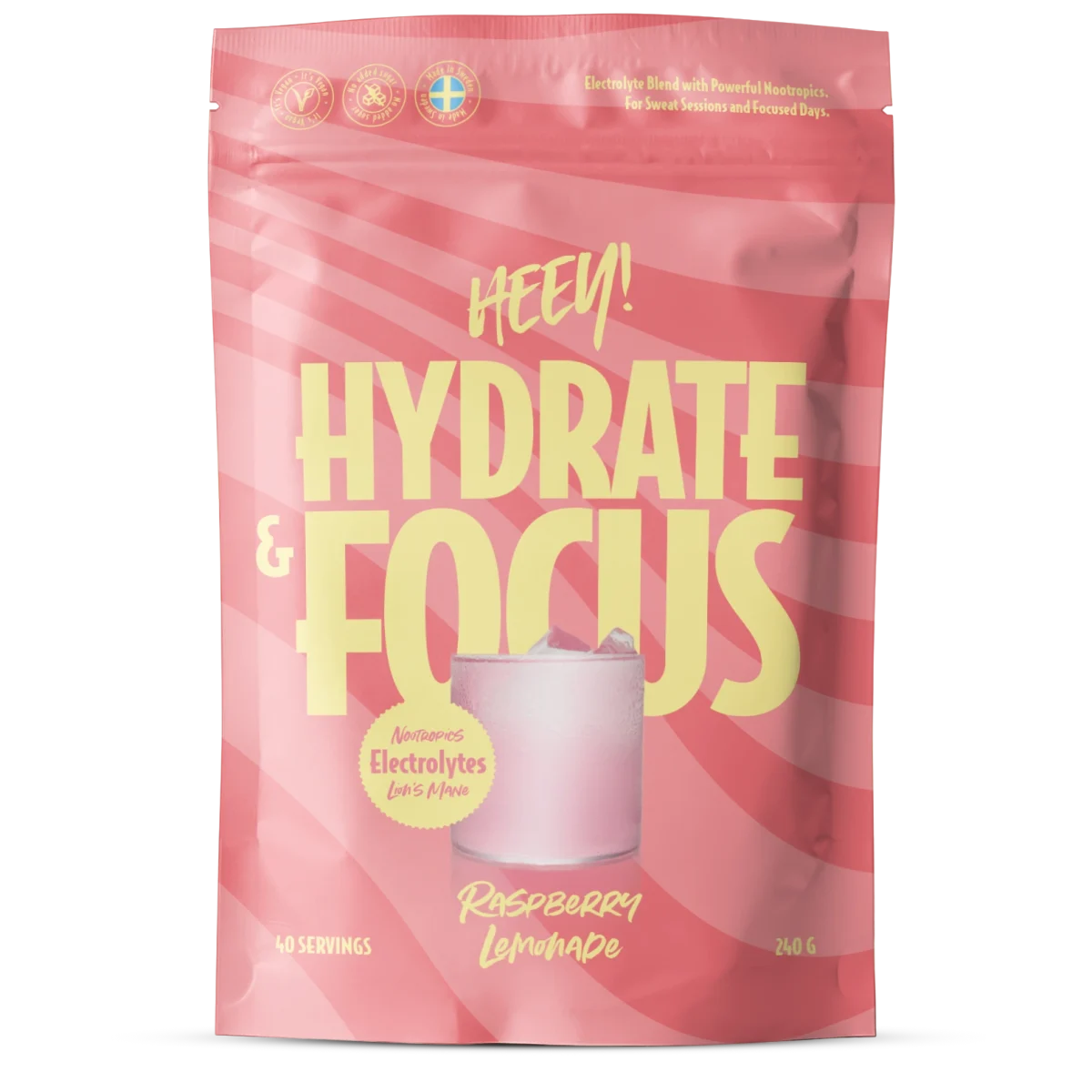 Heey! Hydrate & Focus Elektrolyter Hallonlemonad 240 g