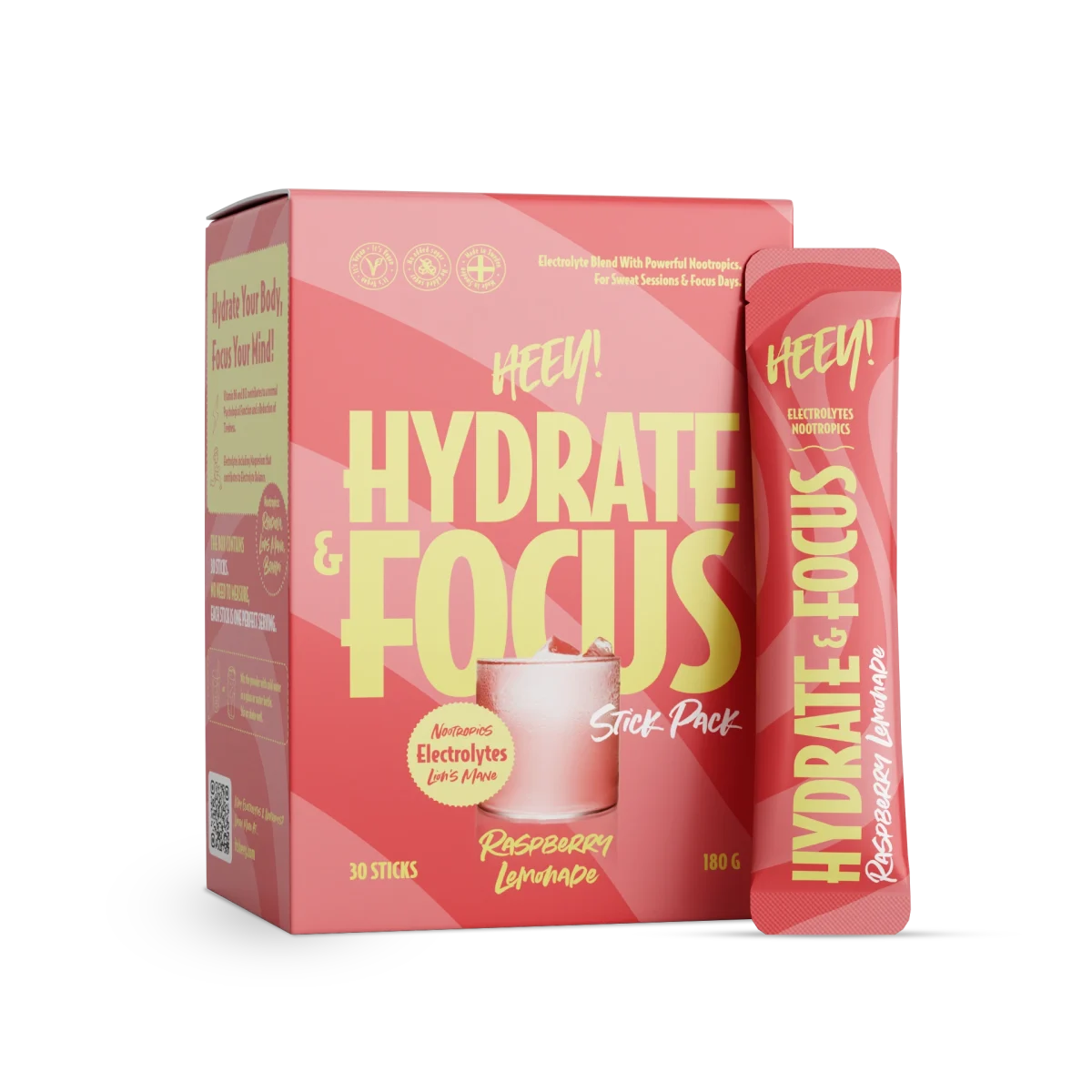 Heey! Hydrate & Focus Elektrolyter Hallonlemonad 30 st