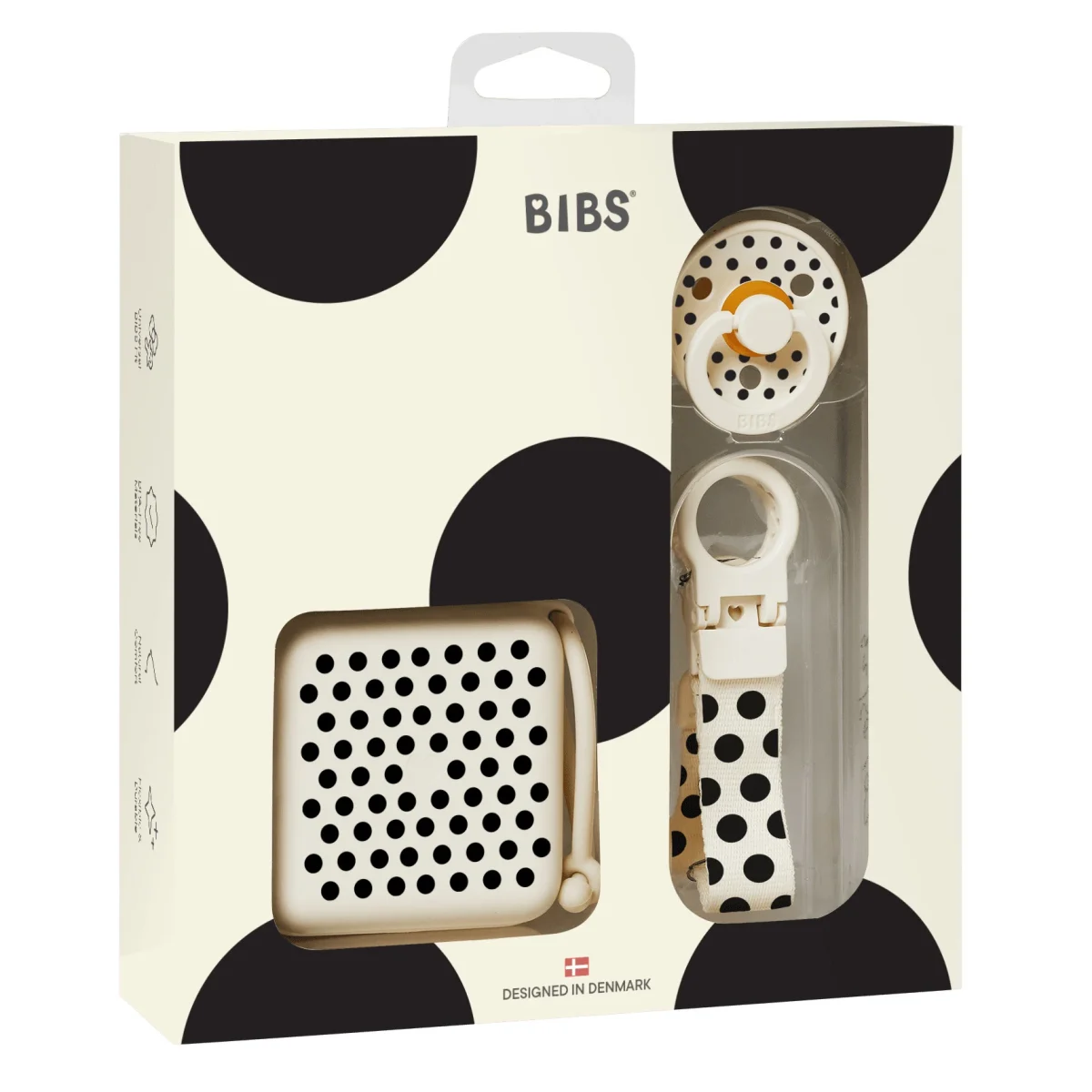 BIBS Gift Set Polka Soothe & Go Latex Ivory Black Size 2