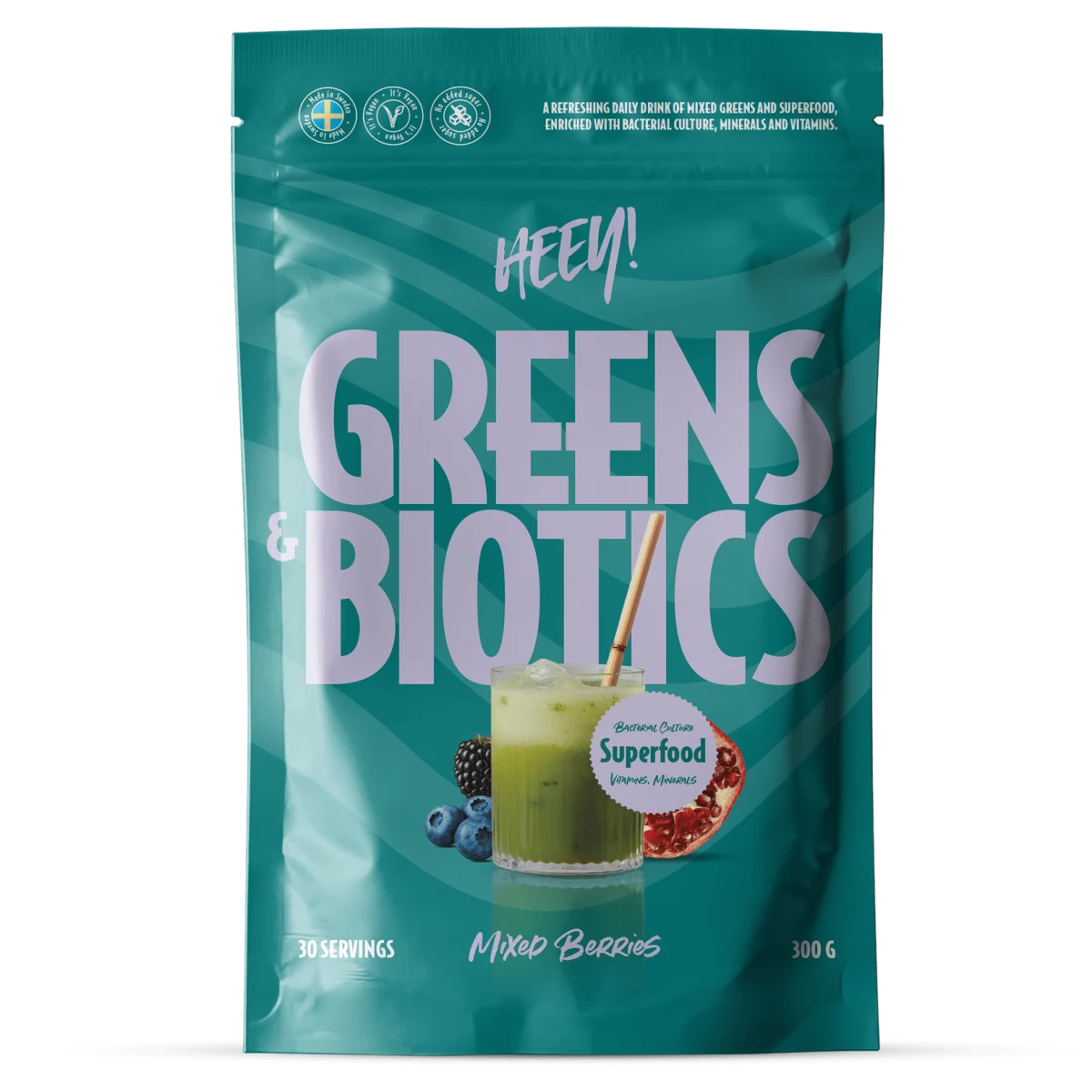 Heey! Greens & Biotics Superfood Mixade Bär 300 g
