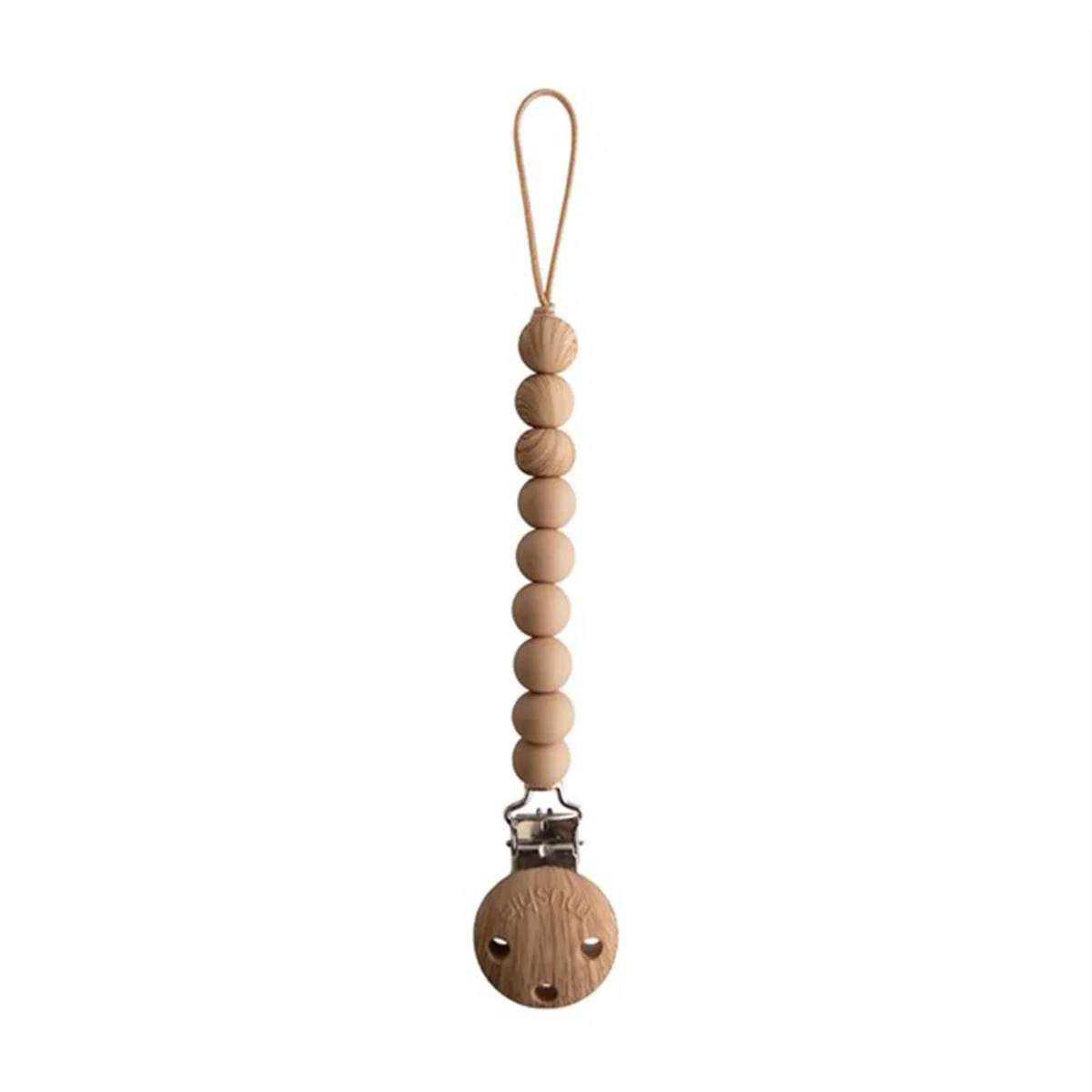 Mushie Pacifier Clip Eva Pale Taupe