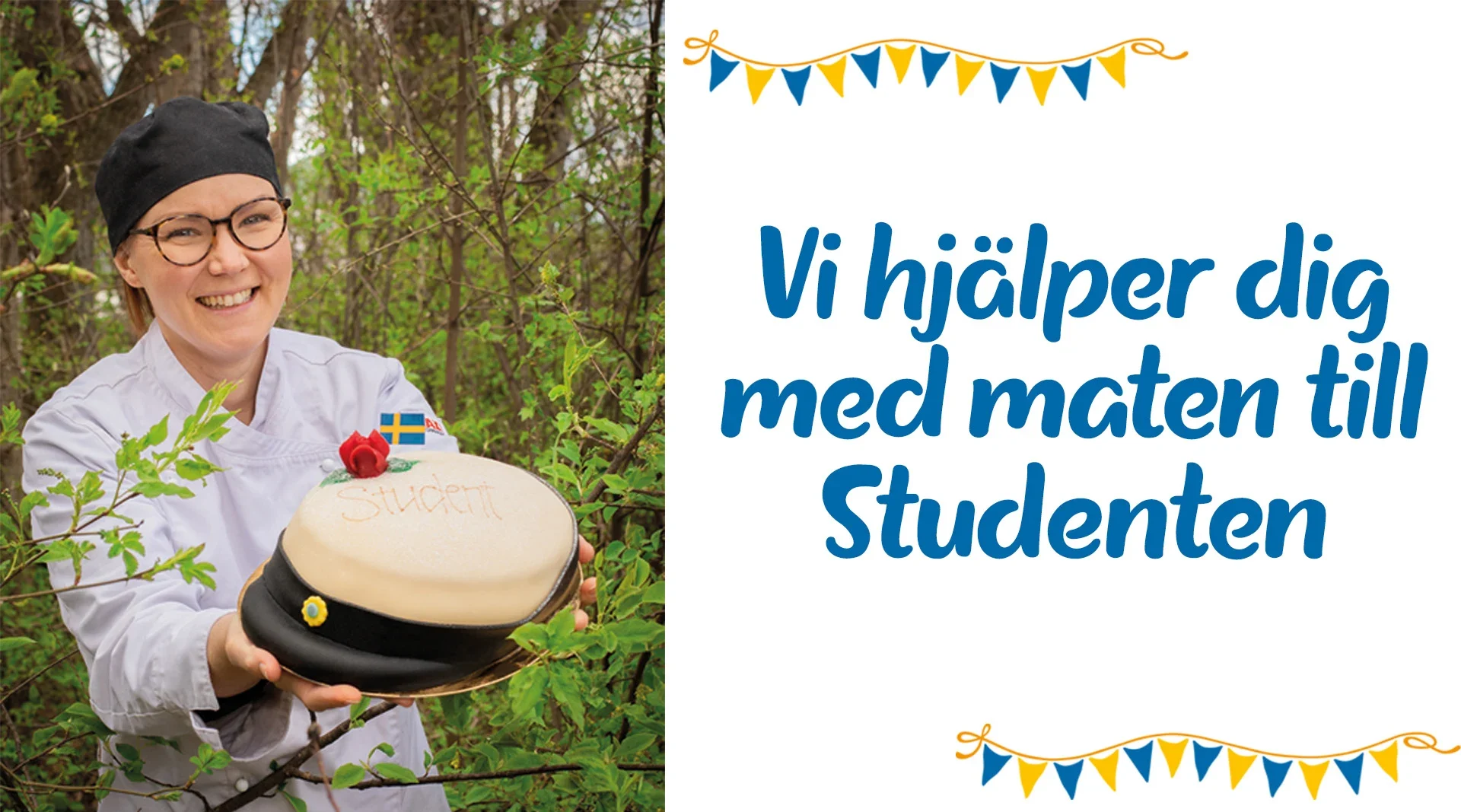 Personal håller i en studenttårta