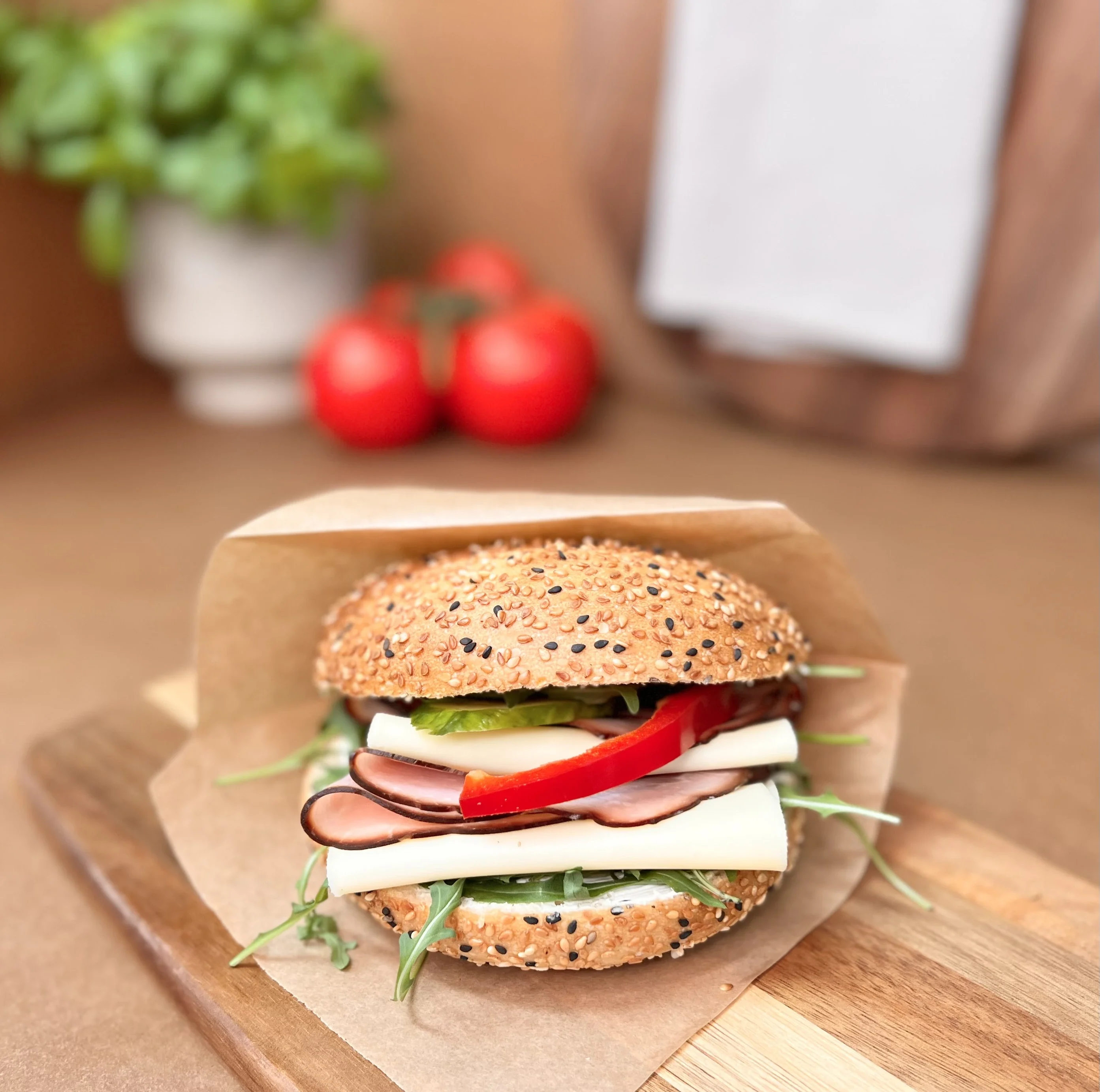 Bagel med ost & skinka
