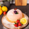 Citronkräm, vaniljkräm, sockerkaka, grädde, jordgubbssylt, marsipan, florsocker