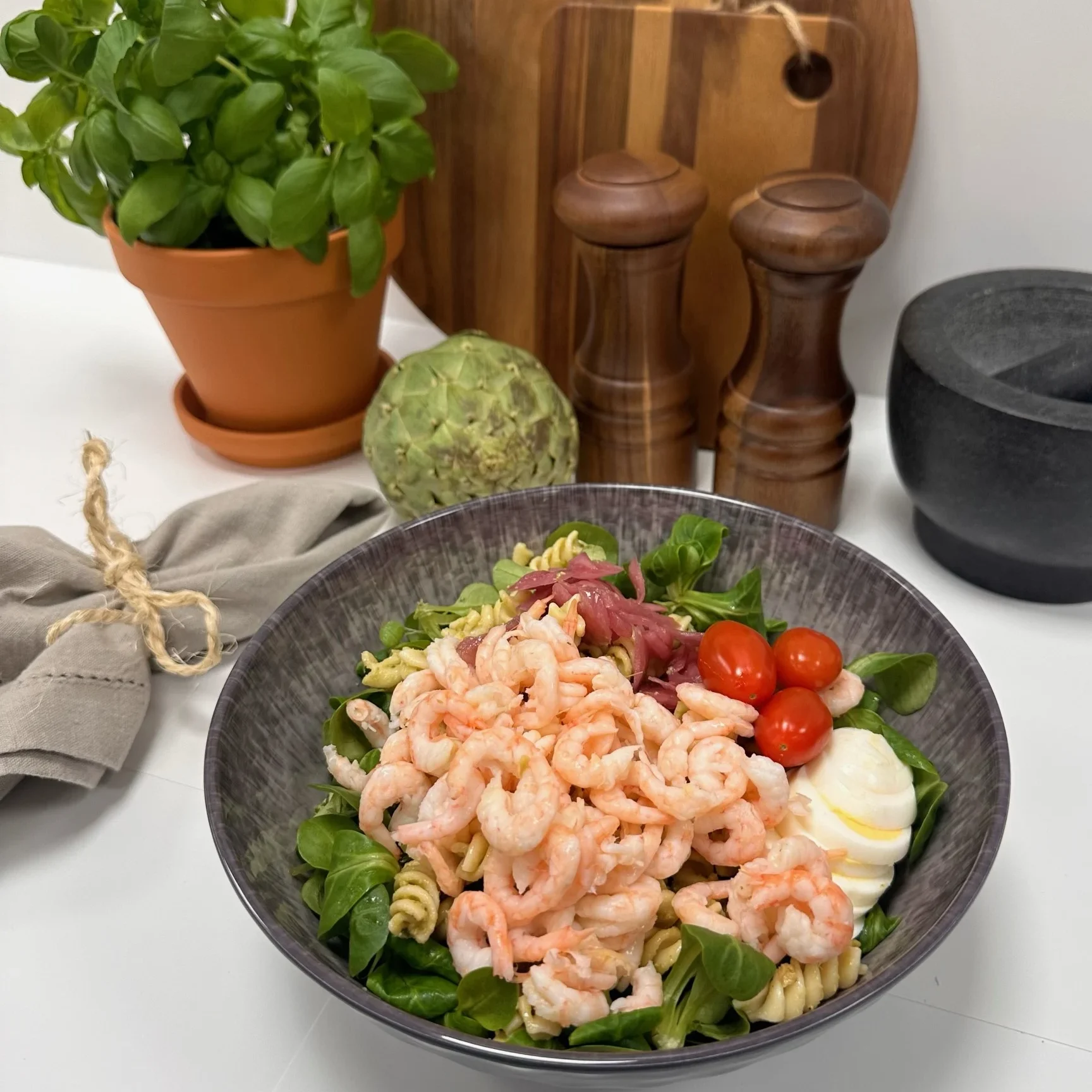 Pestopasta med räkor