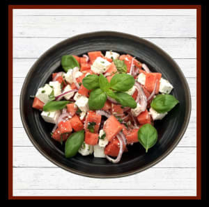 Vattenmelonsallad med fetaost & basilika