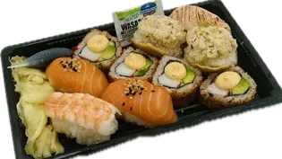 3 LAX / 2 FRITERADE SOJABÖNOR FYLLDA MED FISKKÖTTRÖRA MED KRABBSMAK / 4 FISKKÖTTRÖRA MED KRABBSMAK / 1 RÄKA