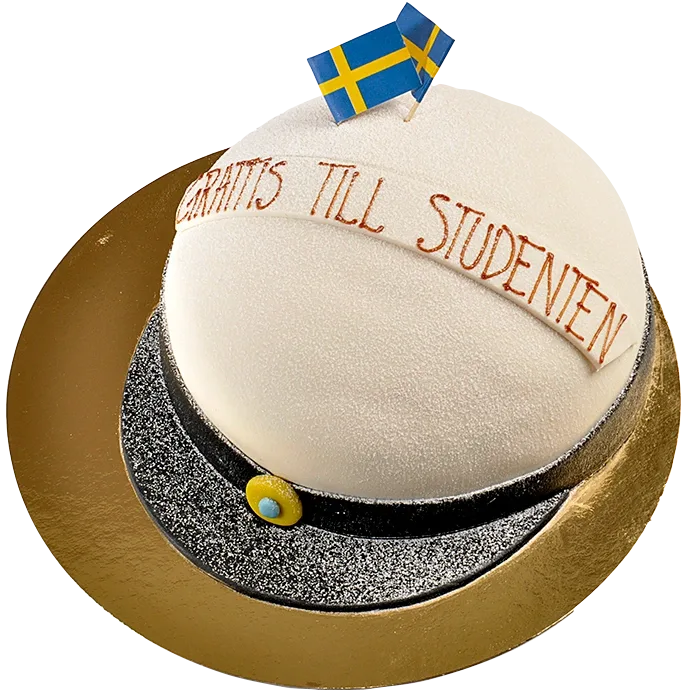 Prinsesstårta med ett lock av vit marsipan och skärm