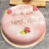 En rosa prinsesstårta med text.