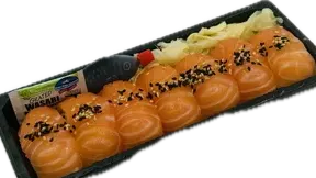 7 Bitar laxnigiri, ingefära, soja, wasabi