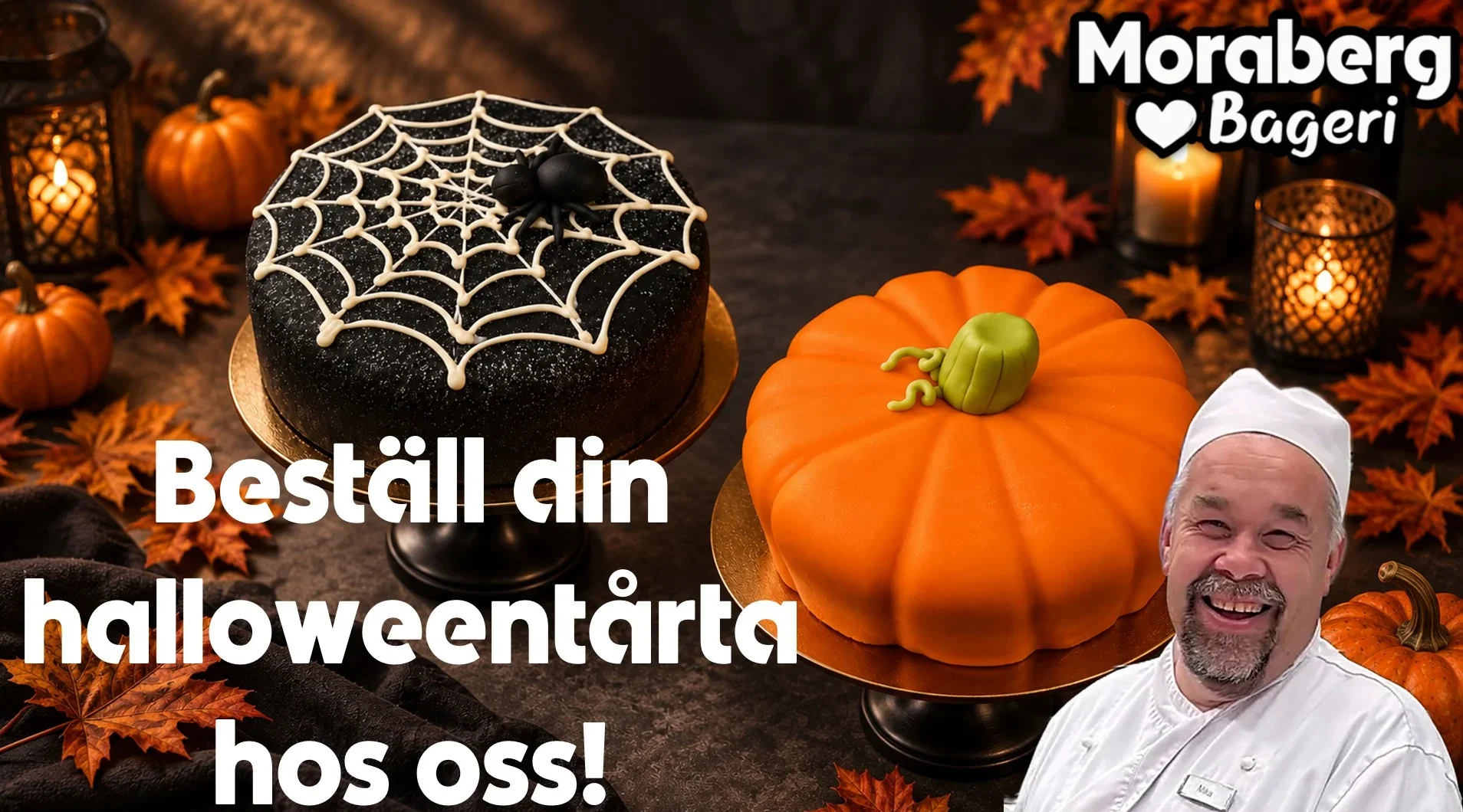 Person som visar halloweentårtor