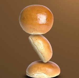 3 släta bullar staplade på varandra